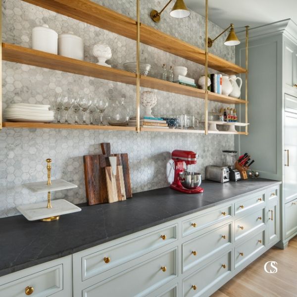 What do your best cabinet design ideas feature? Do you want plenty of drawer space? Cupboards? Open shelving? This custom kitchen got them all.
