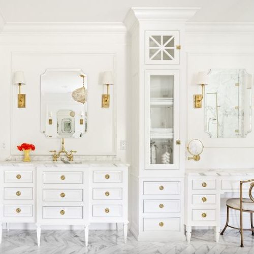 The best custom bathroom cabinet design works with the space you have to get you everything you need from a custom sink cabinet with matching vanity and floor to ceiling storage.