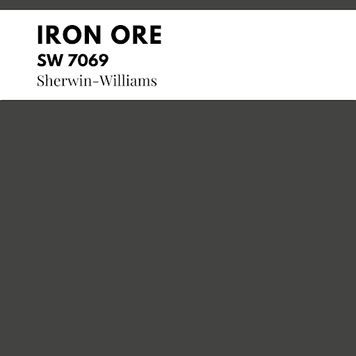 Sherwin-Williams describes this shade of black—Iron Ore—so well: a cool, deep, and mysterious charcoal that can lend an air of sophistication when used sparingly in well-lit spaces or on exteriors