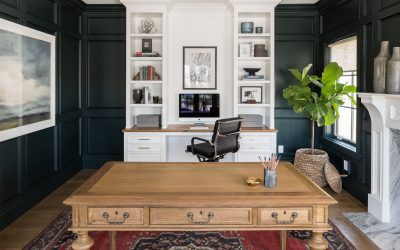 When designing your dream home office, make sure to include both open shelves for display items and drawers to hide away less attractive office supplies! For more of our best built in desk tips, check out the blog on ChristopherScottCabinetry.com!
