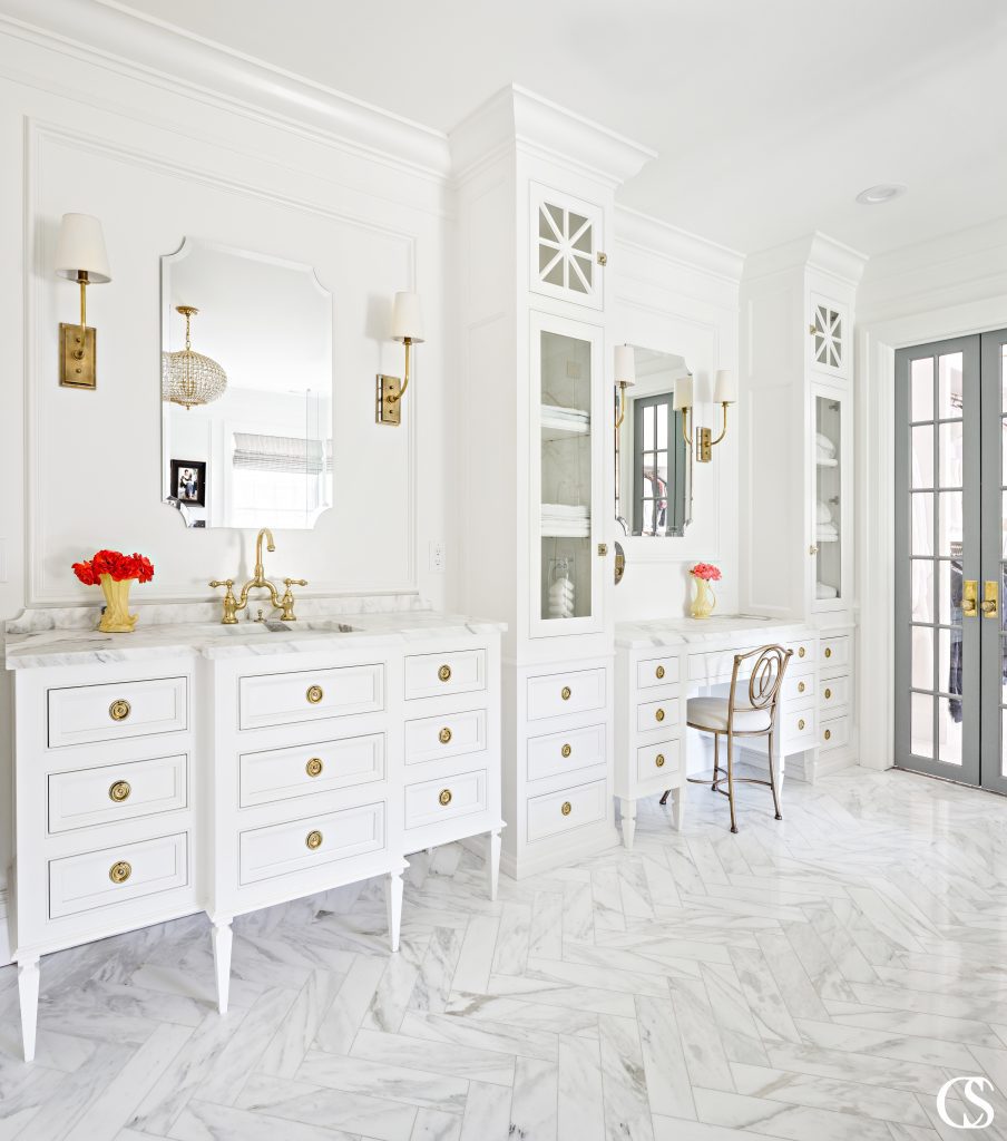 The best custom bathroom cabinet design works with the space you have to get you everything you need from a custom sink cabinet with matching vanity and floor to ceiling storage.