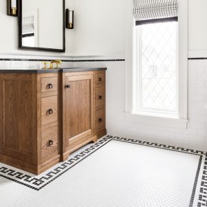 This custom flooring does wonders in helping some of our best custom bathroom cabinet designs feel like they've always belonged in the space.