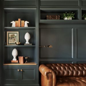 Which comes first—the custom cabinets for your home or the furniture? Did you choose green cabinets to match the couch that belongs in the room or are you bringing in the rich leather couch because you know it'll pair perfectly with those deep green cabinets?