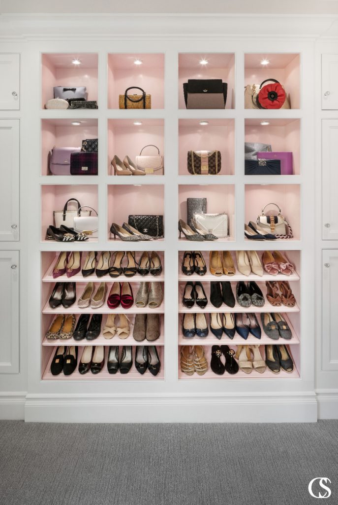 Custom shoe shelving can be flat, angled, tall, or short, depending on the type of footwear worn in your household. 