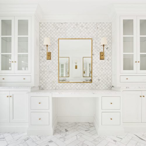 Opting for custom unique bathroom cabinet design means getting your own personal vanity and plenty of gorgeous storage opposite your double sinks. That's what I'd call heaven.